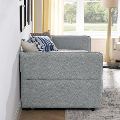 Upholstered Tufted Daybed Sofa Bed with Trundle and Convertible Design