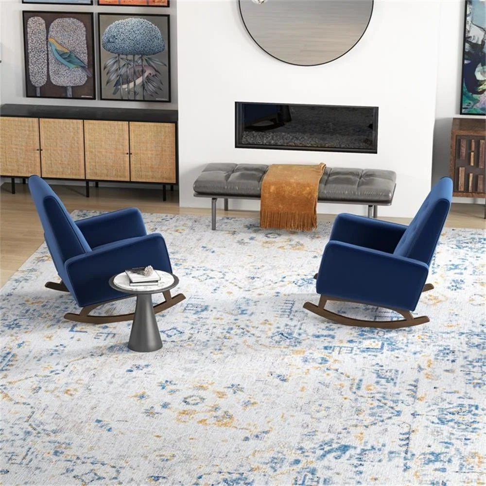 Walker Pillow Back Velvet Indoor Nursery Rocking Chair in Blue (Set of 2)