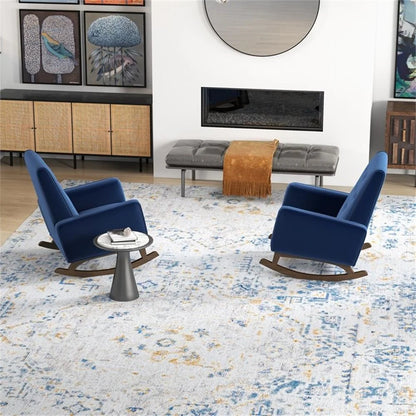 Walker Pillow Back Velvet Indoor Nursery Rocking Chair in Blue (Set of 2)