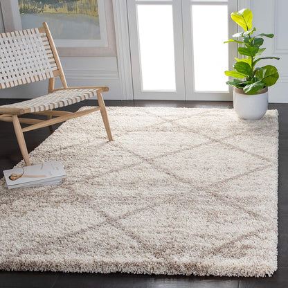 SAFAVIEH Hudson Shag Collection Area Rug - 7' Square, Beige & Ivory, Modern Trellis Design, Non-Shedding & Easy Care, 2-Inch Thick Ideal for High Traffic Areas in Living Room, Bedroom (SGH281S)