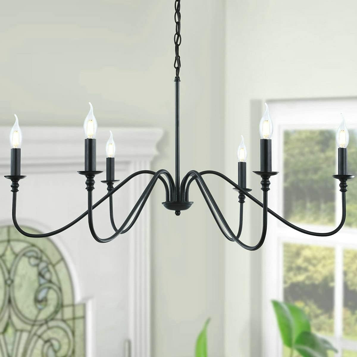 Black Chandelier,6-Light Rustic Industrial Iron Chandeliers for Dining