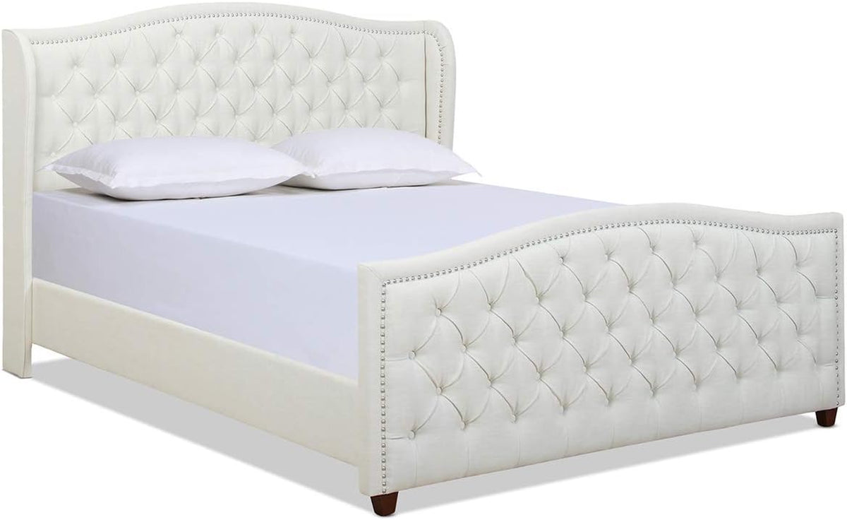 Jennifer Taylor Home Marcella Upholstered Shelter Headboard Bed Set, Queen, Olive Green Performance Velvet