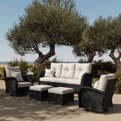 6 Piece Outdoor Patio Furniture Set Sectional Swivel Rocker Chairs