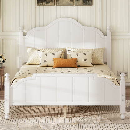 Bed Frame Queen Size with Headboard, Vintage Queen Bed Frame with Slats Support, Wooden Platform Queen Bed, No Box Spring Needed, Easy Assembly, White