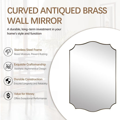 Stainless Steel Metal Frame Wall Mount Vanity Mirror, 22X30 Irregular