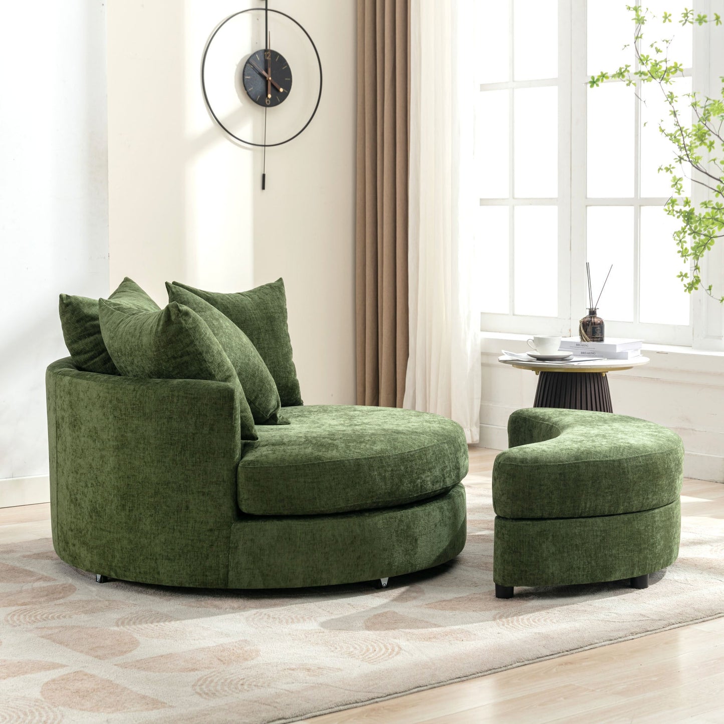 360° Swivel Accent Barrel Chair with Storage Ottoman & 4 Pillows,