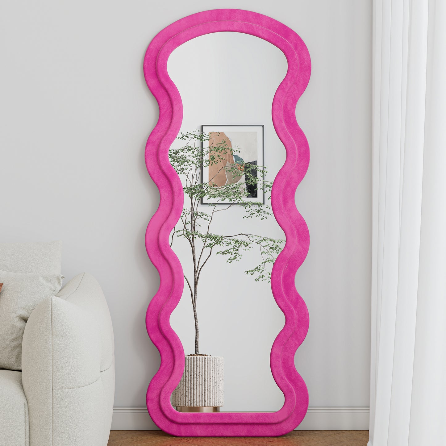 Flannel Full Length Wave rose Floor Mirror with Stand for Bedroom living room Hanging or Against The Wall