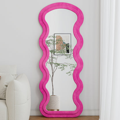 Flannel Full Length Wave rose Floor Mirror with Stand for Bedroom living room Hanging or Against The Wall