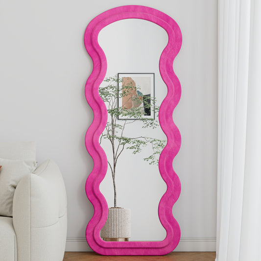 Flannel Full Length Wave rose Floor Mirror with Stand for Bedroom living room Hanging or Against The Wall