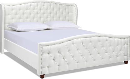 Jennifer Taylor Home Marcella Upholstered Shelter Headboard Bed Set, Queen, Olive Green Performance Velvet