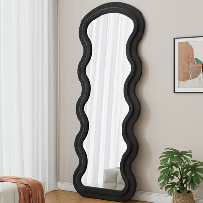Flannel Full Length Wave  Floor Mirror with Stand for Bedroom living room Hanging or Against The Wall black