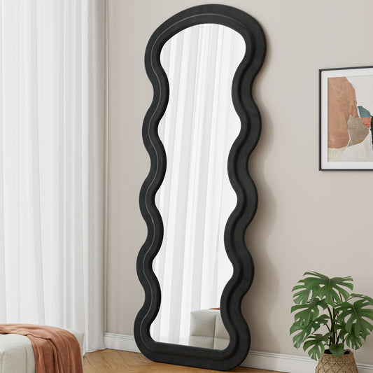Flannel Full Length Wave  Floor Mirror with Stand for Bedroom living room Hanging or Against The Wall black