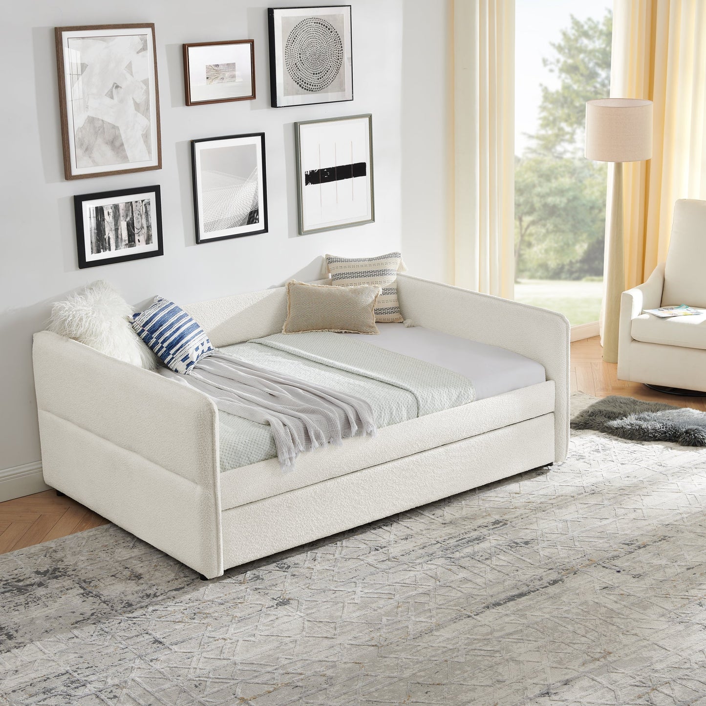 Upholstered Tufted Daybed Sofa Bed with Trundle and Convertible Design