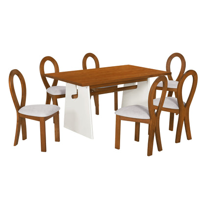 Modern 7-Piece Dining Table Set with Trestle Dining Table and 6