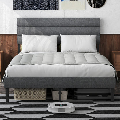 Queen Size Upholstered Platform Bed Frame - With Headboard, No Box Spring Needed, 14'' Underbed Storage