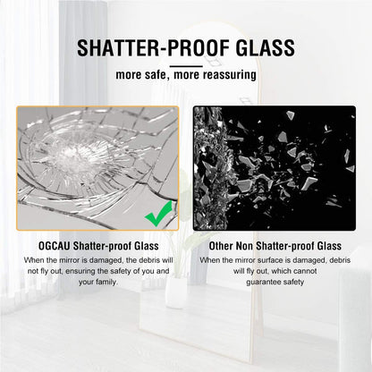 OGCAU Full Length Mirror Standing Floor Mirror with Stand for Bedroom, Wall-Mounted Mirror Standing Hanging or Leaning, Wall Mirror with Aluminum Alloy Frame, 65" X 22" (Gold)