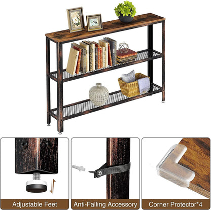Rustic Console Table with Mesh Shelves