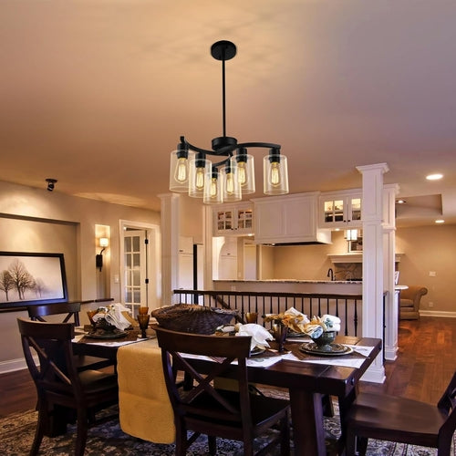 6-Light Modern Farmhouse Black Chandelier, Contemporary Dining Room