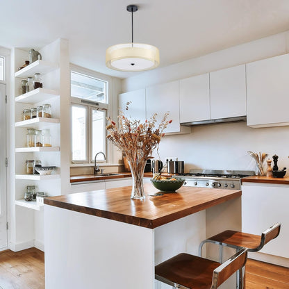 3-Light Drum Chandeliers, 20" Pendant Light Fixture with 2-Layer