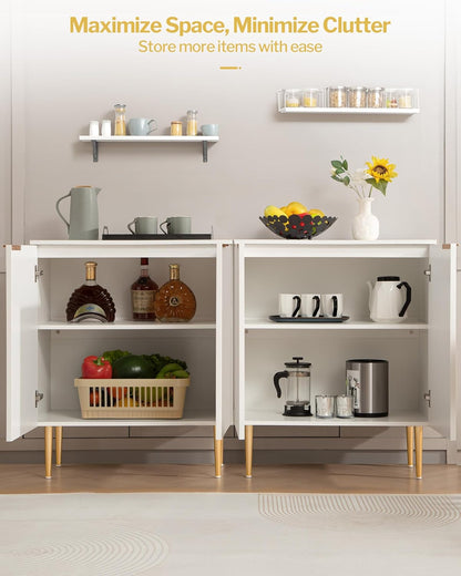 Fluted White Storage Cabinet Set of 2, Wood Sideboard Buffet Cabinet