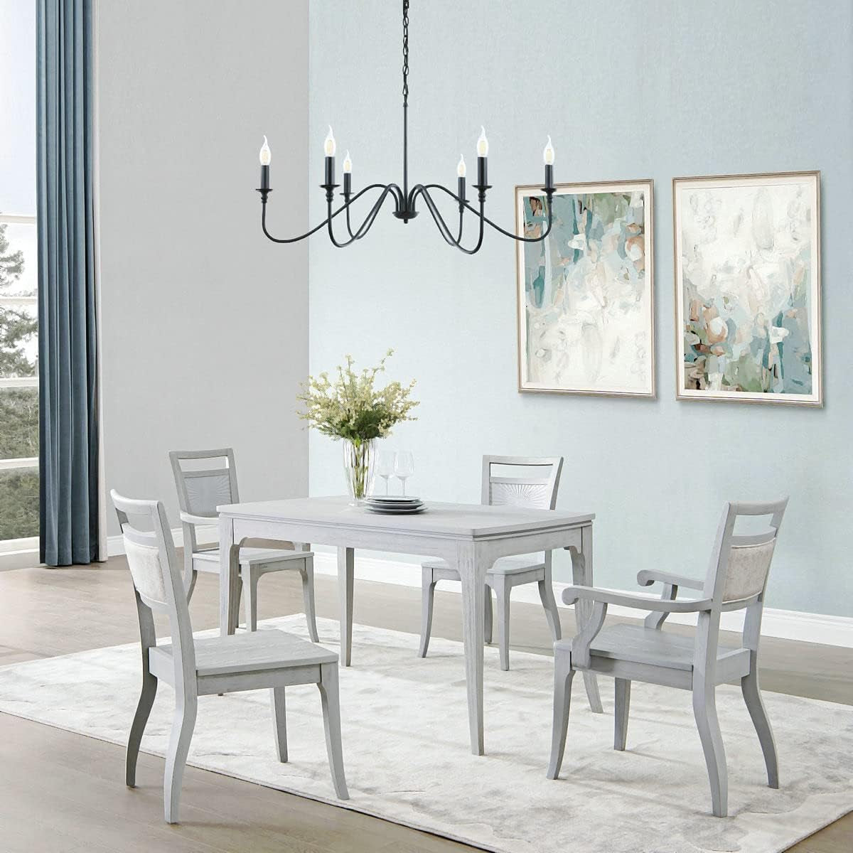 Black Chandelier,6-Light Rustic Industrial Iron Chandeliers for Dining