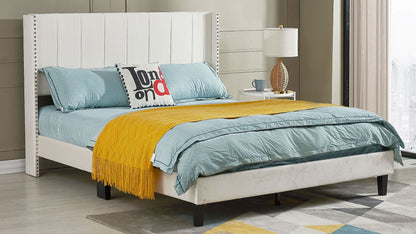 Queen Bed Frame/Velvet Upholstered Bed Frame with Vertical Channel