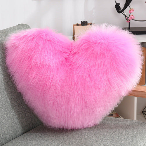 Throw Pillows Heart Shape Plush Shaggy Decorative Pillow