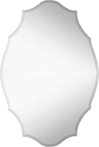 Hamilton Hills 30" X 40" Modern Silver Polished Glass Rectangular Mirror | Elaborate Scallop Wall Mirror Scalloped Edges Vanity for Bedroom, Bathroom and Living-Rooms| Hangs Horizontal and Vertical