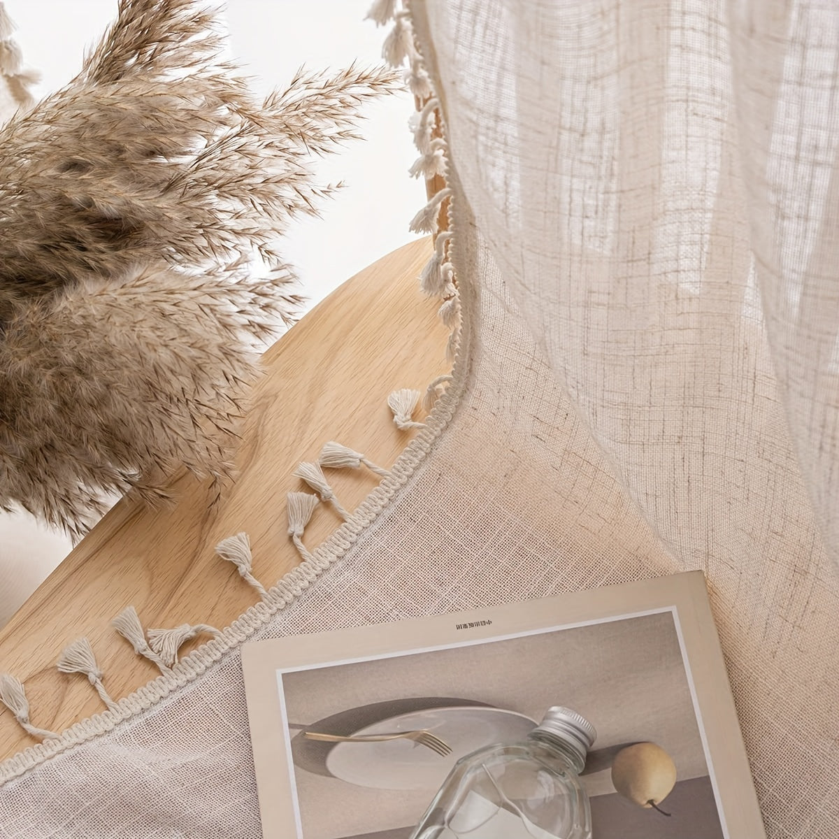 Natural Wood Bohemian Lace Curtain  Light and Privacy