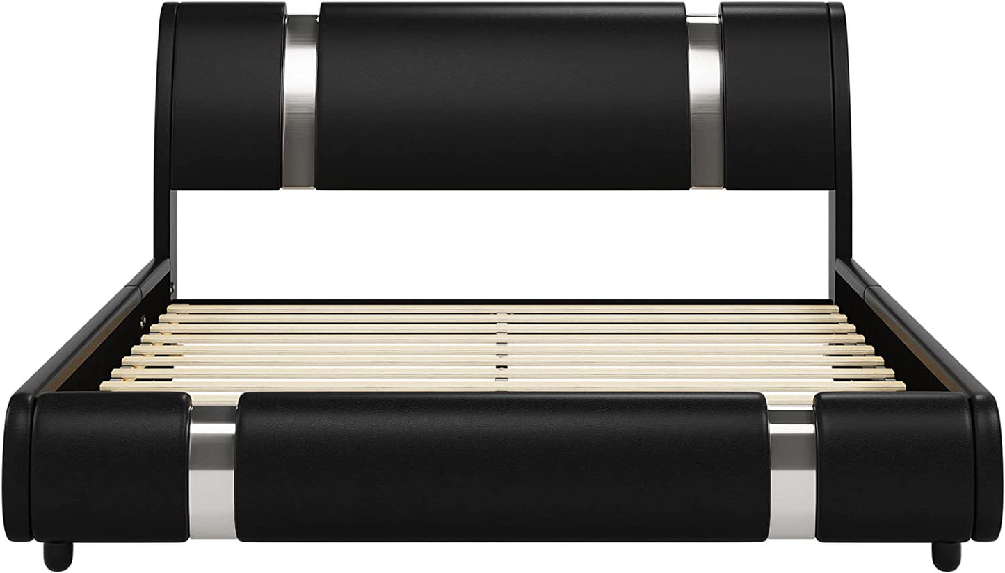 Queen Faux Leather Upholstered Platform Bed Frame