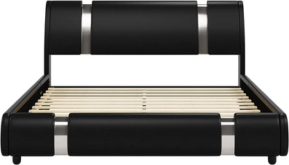 Queen Faux Leather Upholstered Platform Bed Frame