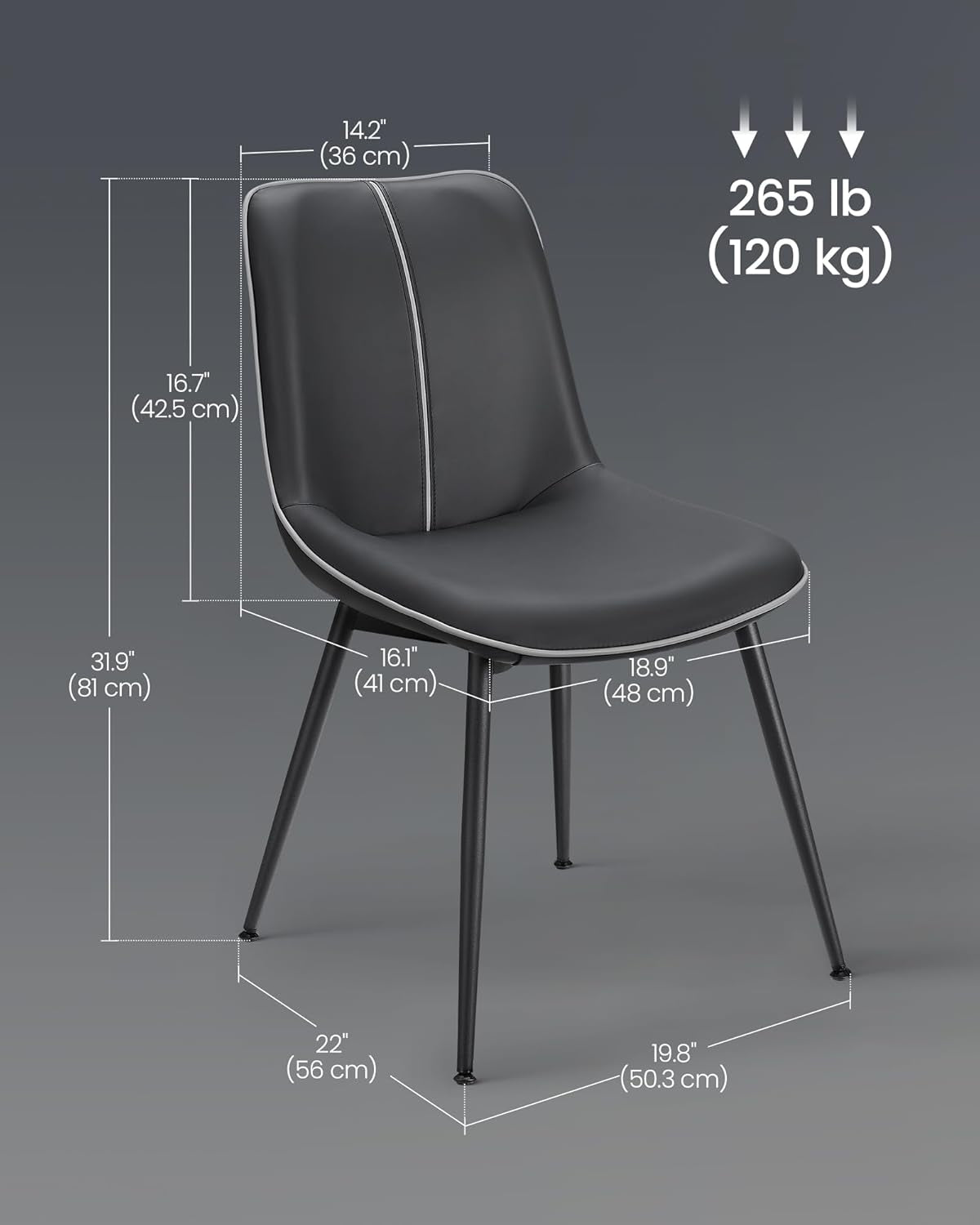 Leather Dining Chairs Set of 2, Comfortable Upholstered Seat Dining