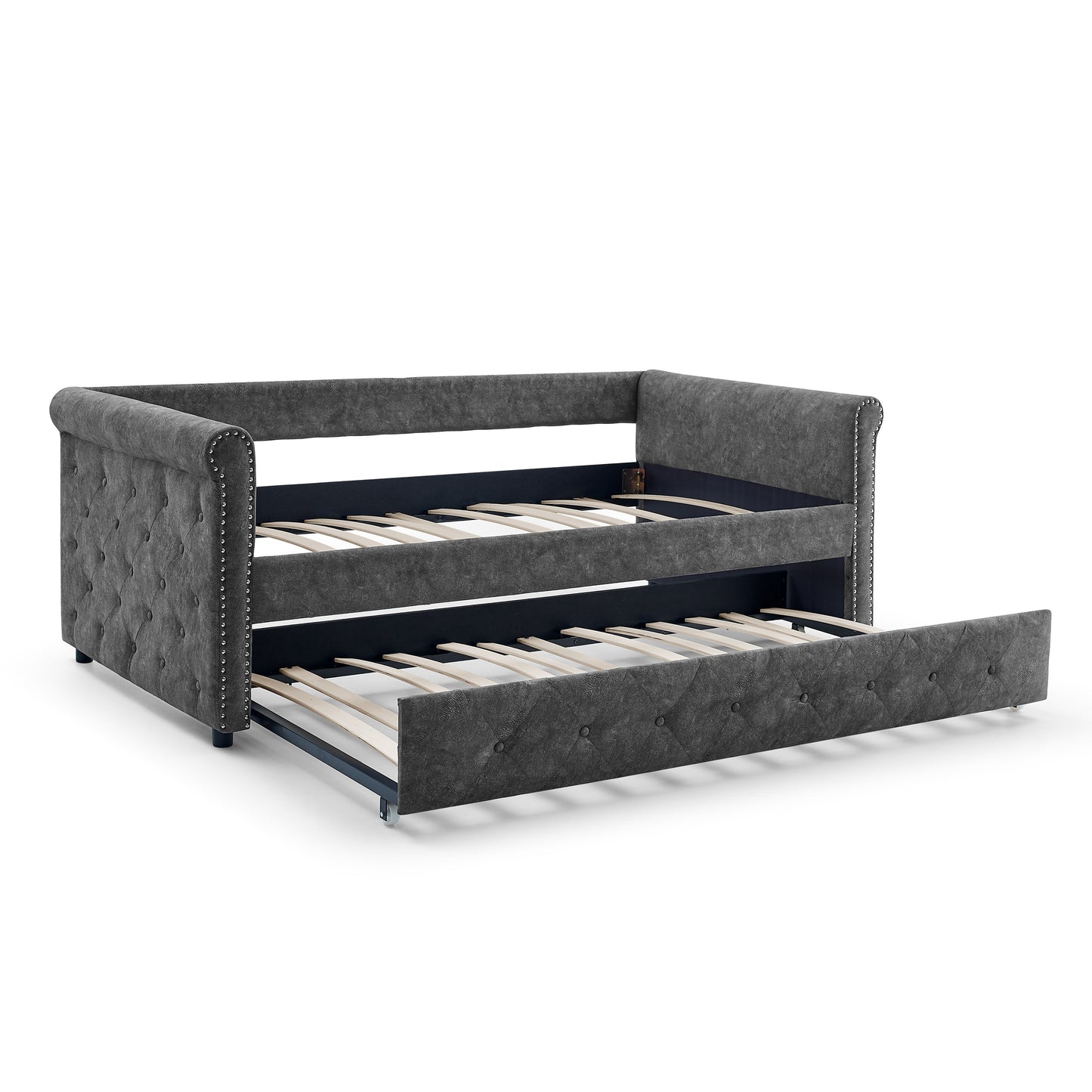 Upholstered Tufted Daybed Sofa Bed with Trundle and Convertible Design