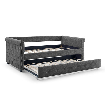Upholstered Tufted Daybed Sofa Bed with Trundle and Convertible Design