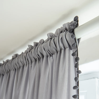 Grey Thermal Insulated Velvet Curtain with Ball Design