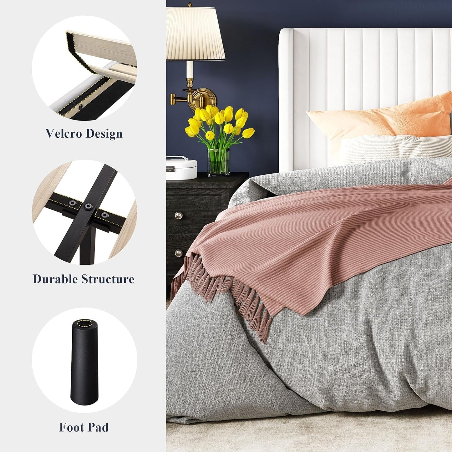 Full Size Velvet Bed Frame/Vertical Channel Tufted Wingback