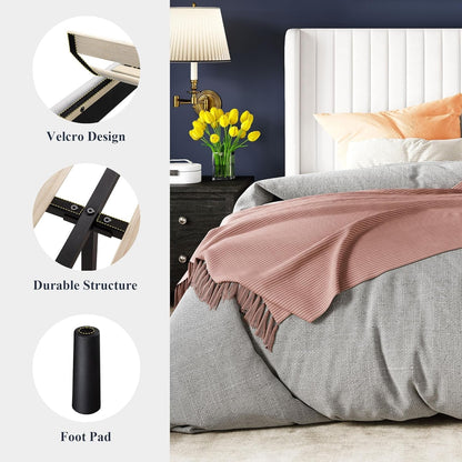 Full Size Velvet Bed Frame/Vertical Channel Tufted Wingback