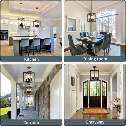 Black Chandelier Dining Room Light Fixtures over Table, 4-Light