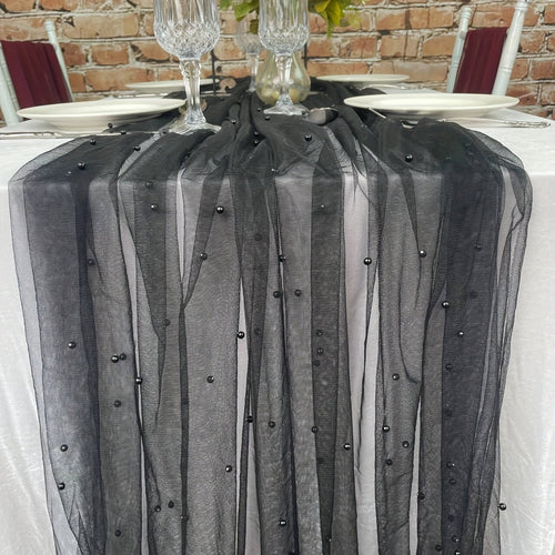 Elegant White Pearl Table Runner for Weddings  Events