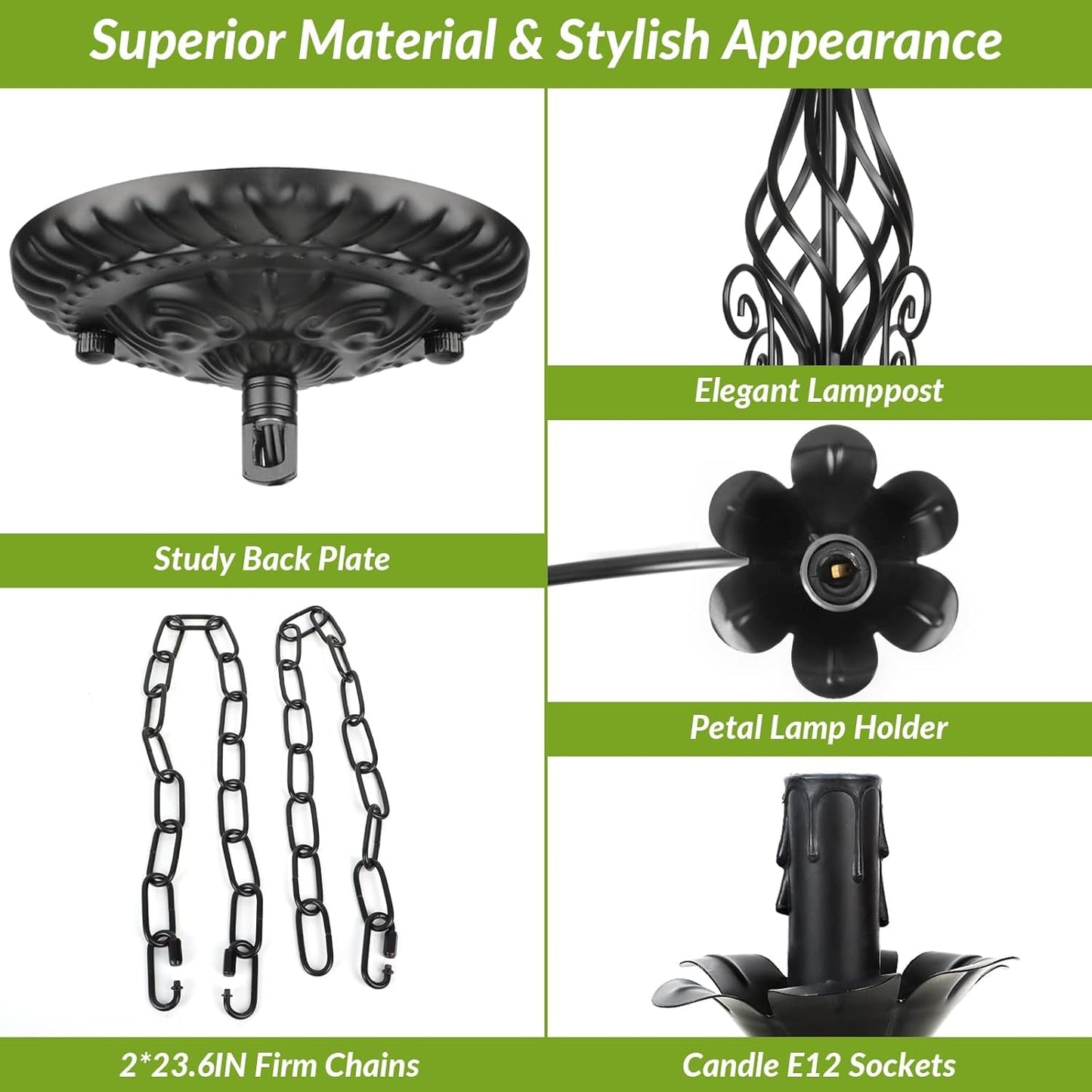 6-Light Farmhouse Candle Chandelier for Living Room, Rustic Industrial