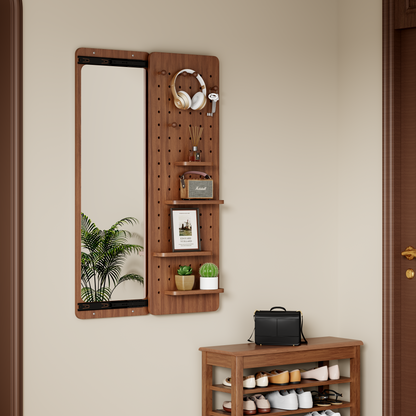 Wall Mounted Full Length Mirror with Shelf and Hook Multifunctional Design Panel