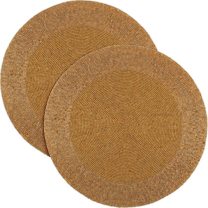 Life by Cotton Farmhouse Beaded Placemats for Dining Table 13 Inch Dia - Gold, Beaded Placemats round for Dining Table, Occasional Decoration and Family Parties Celebrations, Set of 1