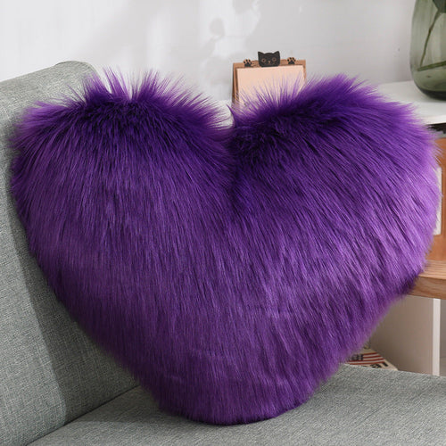Throw Pillows Heart Shape Plush Shaggy Decorative Pillow