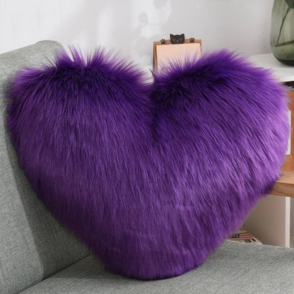 Throw Pillows Heart Shape Plush Shaggy Decorative Pillow