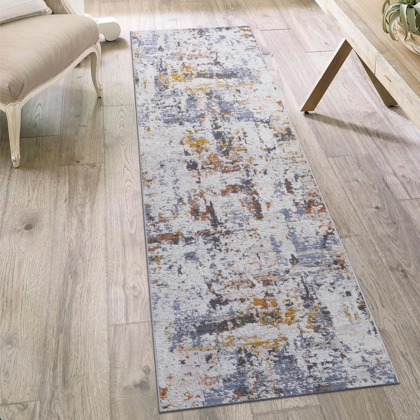 LOOM & LUXE Collection 2X8 Ivory/Blue /Abstract Non-Shedding Living Room Bedroom Dining Home Office Stylish and Stain Resistant Area Rug
