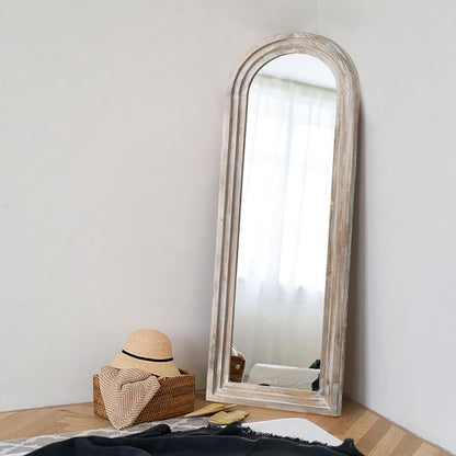 KIAYACI Arched Floor Mirror Wood Frame Wall Mounted Mirror Distressed Style Wide Frame Dressing Make up Mirror for Bathroom/Bedroom/Living Room/Dining Room/Entry/Farmhouse (Light Gray, 64" X 21")…