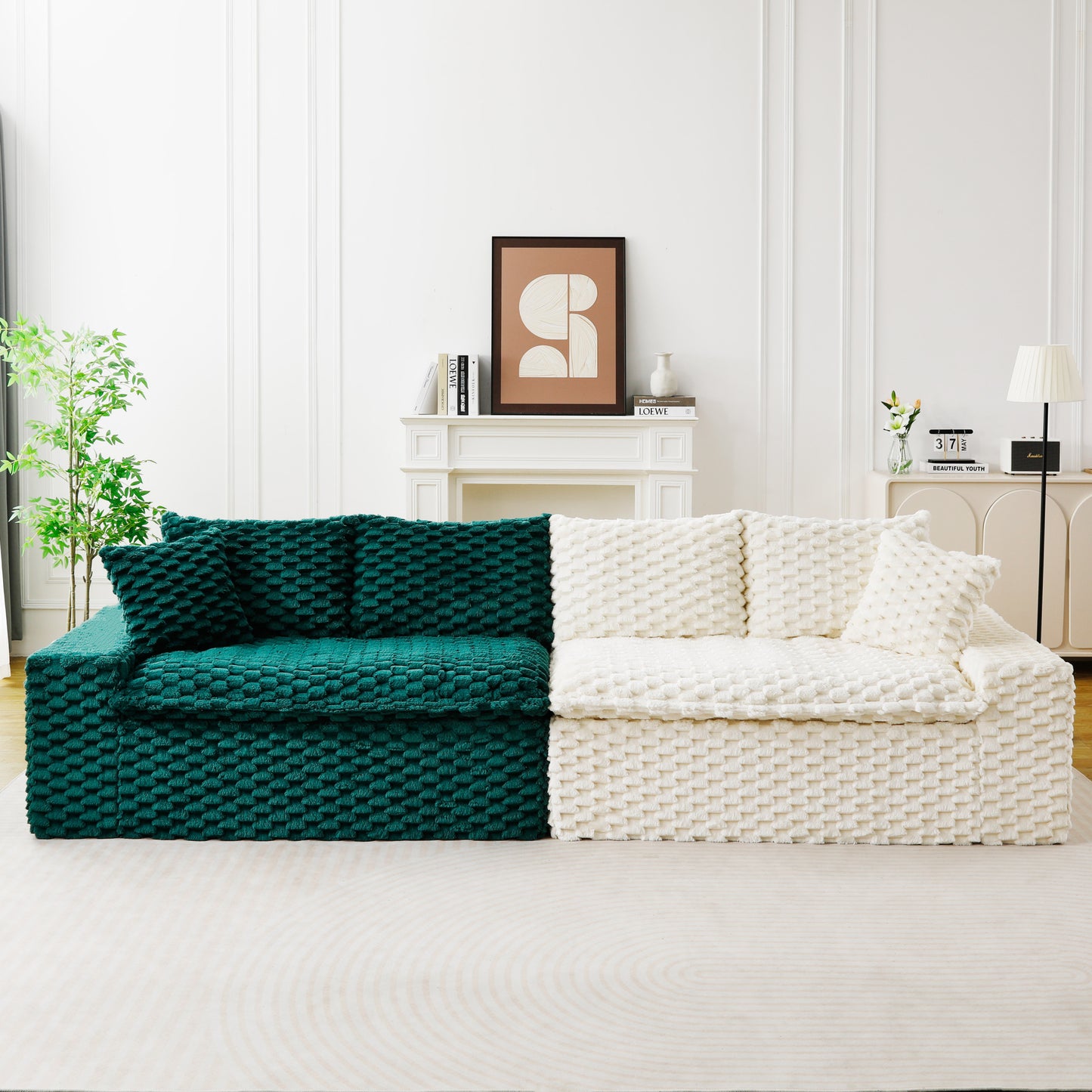 Luxury Color-Block Turtle Velvet Multifunctional Sofa - Arrangeable in Single Row, Side-by-Side or Facing Each Other, Stylish Living Room Furniture for Cozy Home Decor