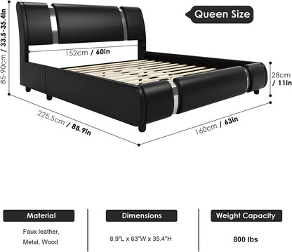 Queen Faux Leather Upholstered Platform Bed Frame