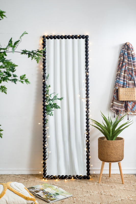 23' x 72' Full Length Mirror with Metal Beaded Frame, Rectangular Oversized Mirror for Living Room Bedroom, Black