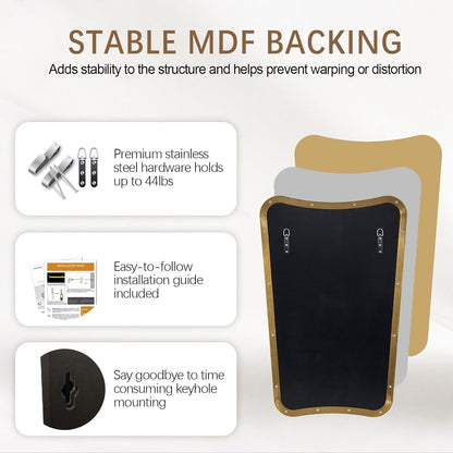 Gold Mirror, 24X36 Irregular Wall Mirror, Gold Antique Bathroom Vanity